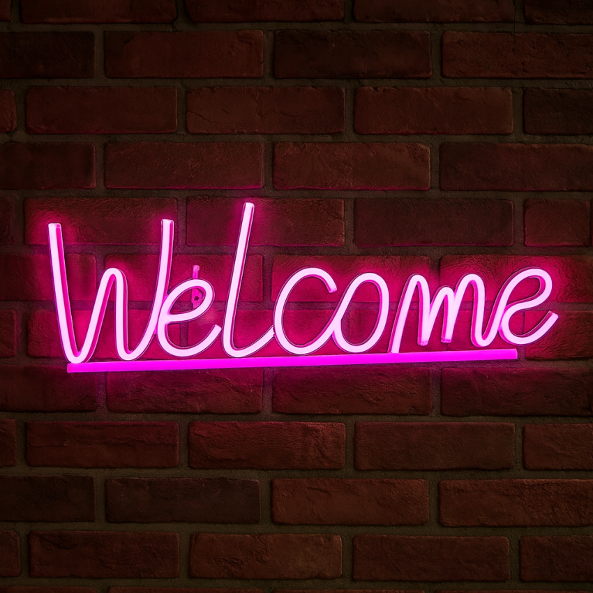  Neon LED USB/baterie  lampka na ścianę Napis do pokoju znak neonowy  Welcome różowy