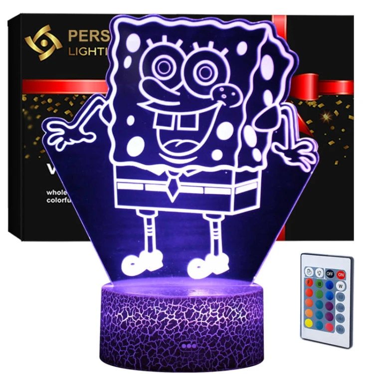 Lampka 3D LED SpongeBob – 16 kolorów, pilot