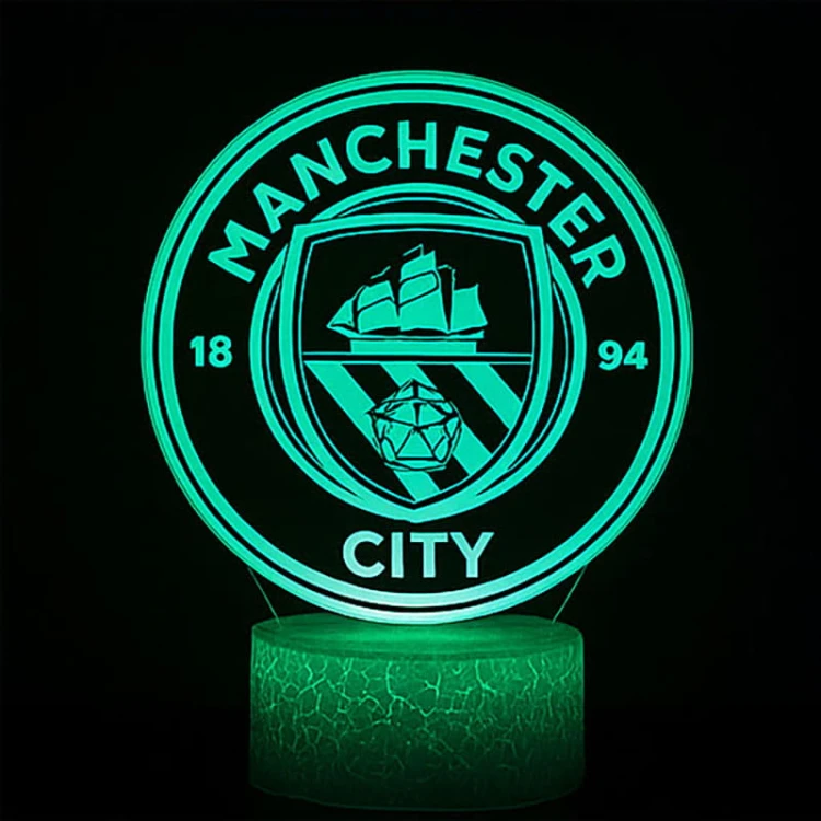 Nocna lampka 3D Manchester City – nowoczesna lampa LED z pilotem dla wiernych fanów klubu.