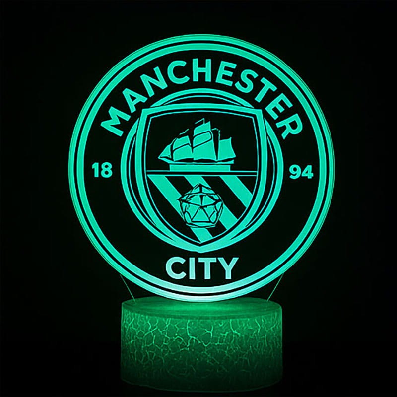 Nocna lampka 3D Manchester City – nowoczesna lampa LED z pilotem dla wiernych fanów klubu.