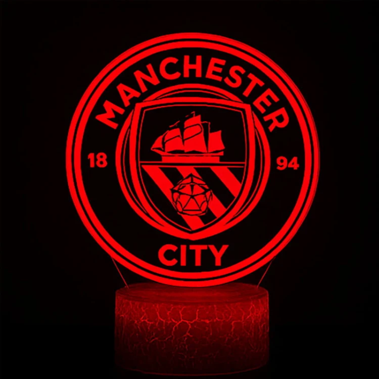 Lampka 3D Manchester City z pilotem – piłkarska lampa LED USB idealna na prezent.