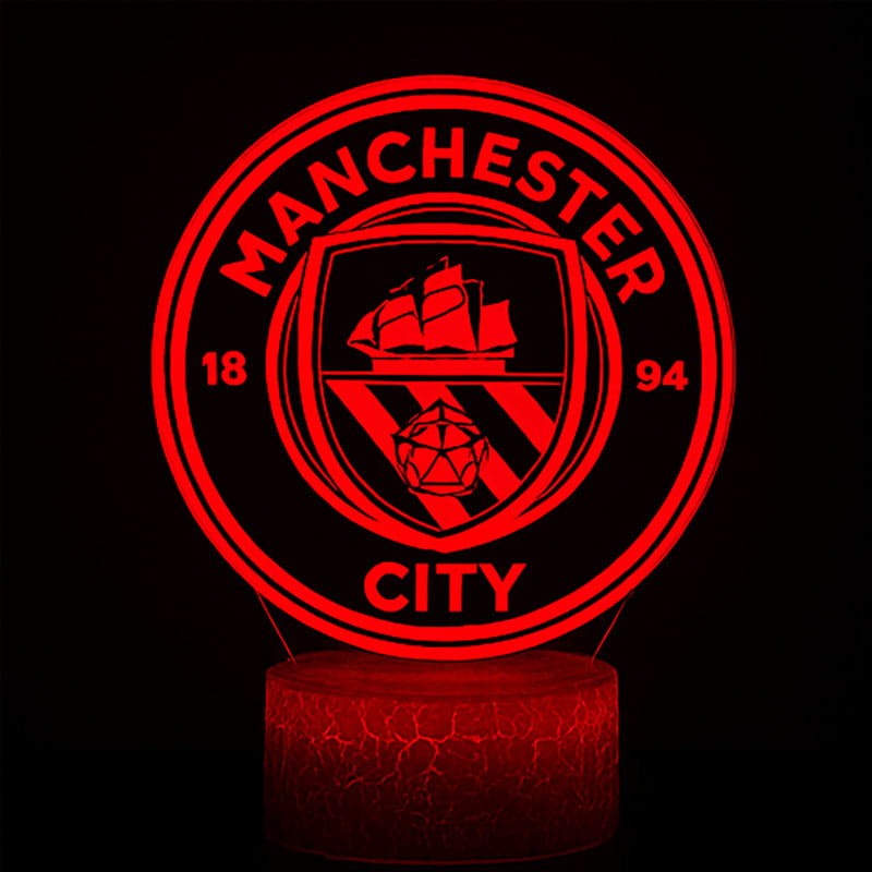 Lampka 3D Manchester City z pilotem – piłkarska lampa LED USB idealna na prezent.