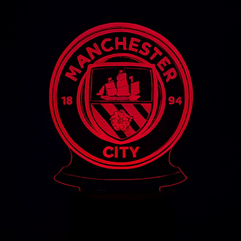Lampka 3D LED Manchester City Ball w niebieskim podświetleniu, efekt przestrzennej iluminacji 3D.