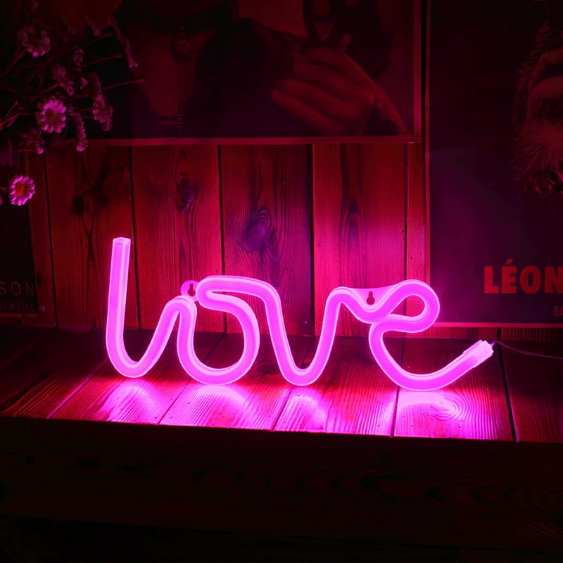 Neon LED USB/baterie lampka na ścianę Napis do pokoju znak neonowy LOVE różowy