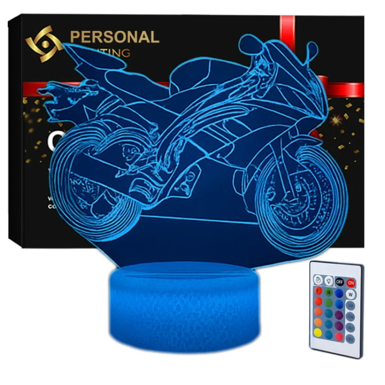 Lampka 3D LED – Motocykl Cross  | 16 kolorów, pilot, USB