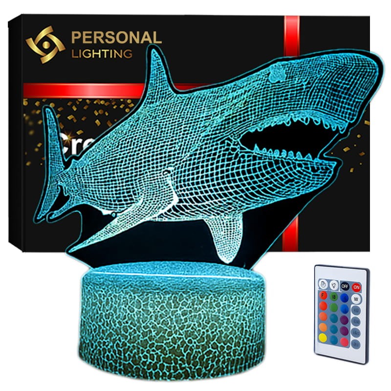 Lampka 3D LED Rekin 16 kolorów, pilot, efekt przestrzenny