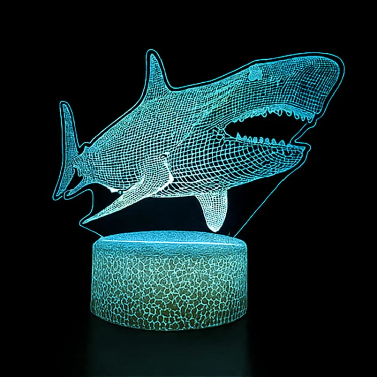 Lampka 3D LED Rekin 16 kolorów, pilot, efekt przestrzenny