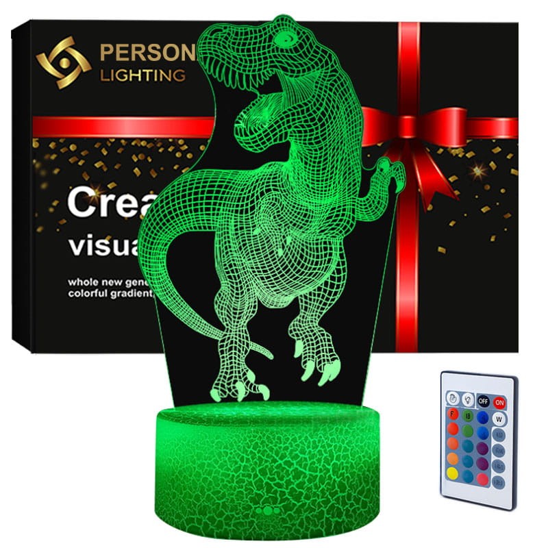 Lampka nocna 3D Dinozaur T-Rex LED USB z pilotem – efektowna dekoracja i prezent dla fanów dinozaurów.