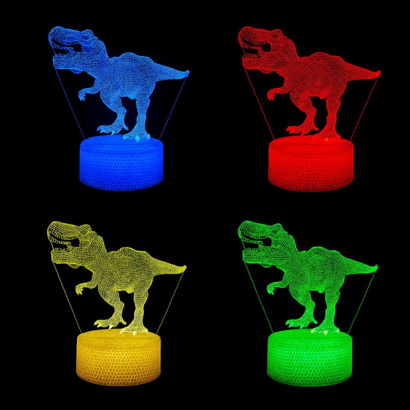 Lampka nocna 3D Dinozaur T-Rex LED USB z pilotem – efektowna dekoracja i prezent dla fanów dinozaurów.