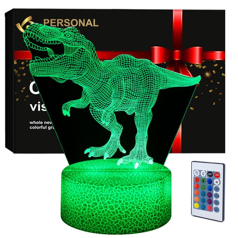 Lampka nocna 3D Dinozaur T-Rex LED USB z pilotem – efektowna dekoracja i prezent dla fanów dinozaurów.