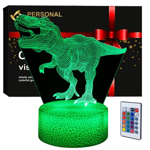 Lampka nocna 3D Dinozaur T-Rex LED USB z pilotem – efektowna dekoracja i prezent dla fanów dinozaurów.