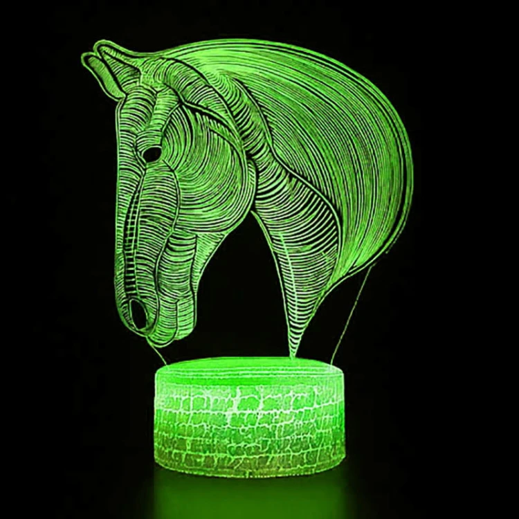 Lampka 3D LED z wizerunkiem konia – biała podstawa, 16 kolorów światła i pilot w zestawie.