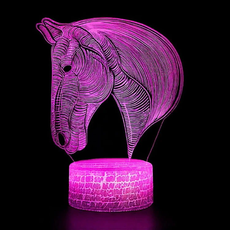 Lampka nocna 3D USB Koń – stylowa lampa dekoracyjna z motywem zwierzęcia i białą podstawą.