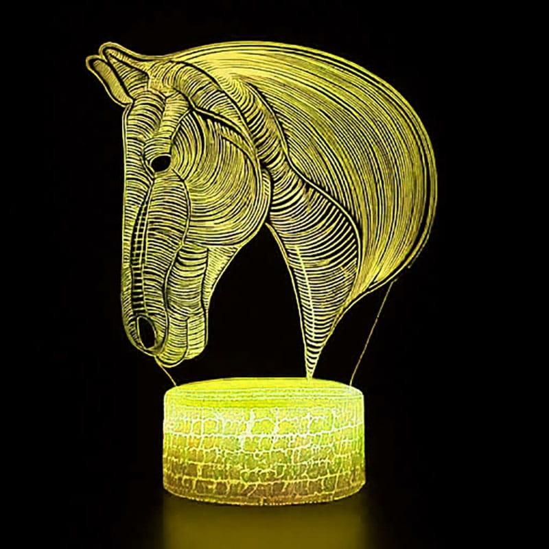 Lampka 3D LED z wizerunkiem konia – biała podstawa, 16 kolorów światła i pilot w zestawie.