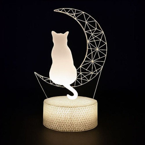 Personal 3D Lamp Kot – lampka LED USB z księżycem, pilotem i 16 kolorami podświetlenia.
