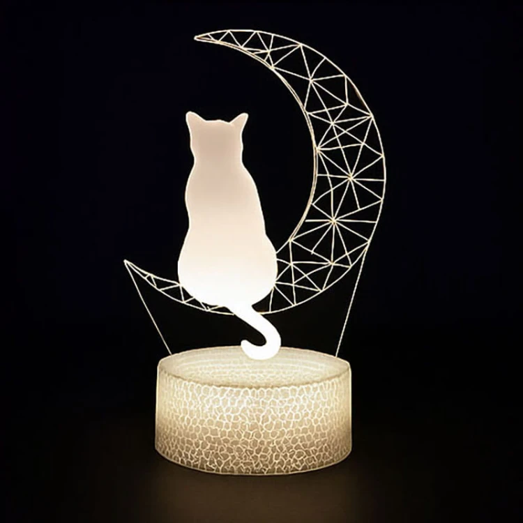 Personal 3D Lamp Kot – lampka LED USB z księżycem, pilotem i 16 kolorami podświetlenia.