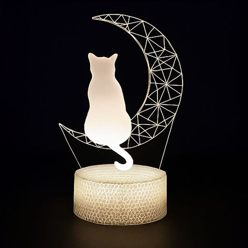 Personal 3D Lamp Kot – lampka LED USB z księżycem, pilotem i 16 kolorami podświetlenia.