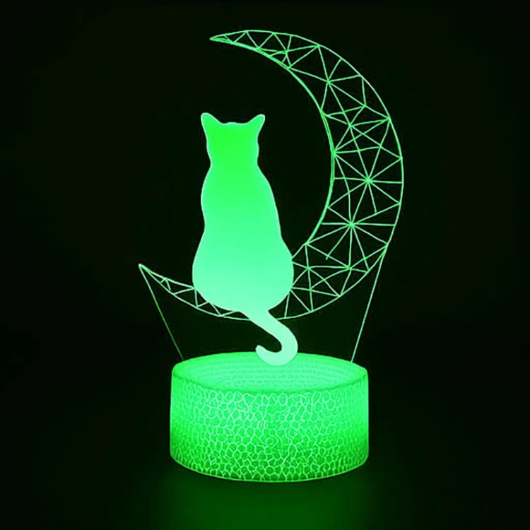 Lampka nocna 3D USB Kot – prezent dla miłośnika zwierząt, biała podstawa i przestrzenny efekt.