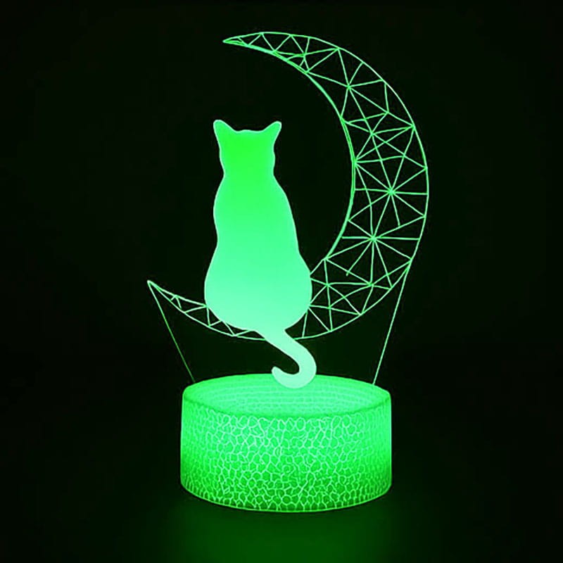Lampka nocna 3D USB Kot – prezent dla miłośnika zwierząt, biała podstawa i przestrzenny efekt.