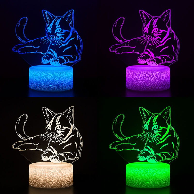 Magiczna lampka nocna 3D – Kotek + pilot