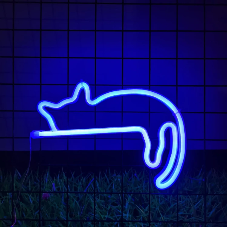 Neon Led USB/bateria Lampka na ścianę Napis do pokoju Kot leżący