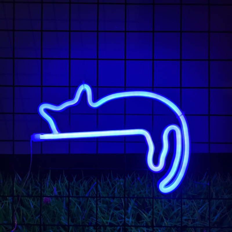 Neon Led USB/bateria Lampka na ścianę Napis do pokoju Kot leżący