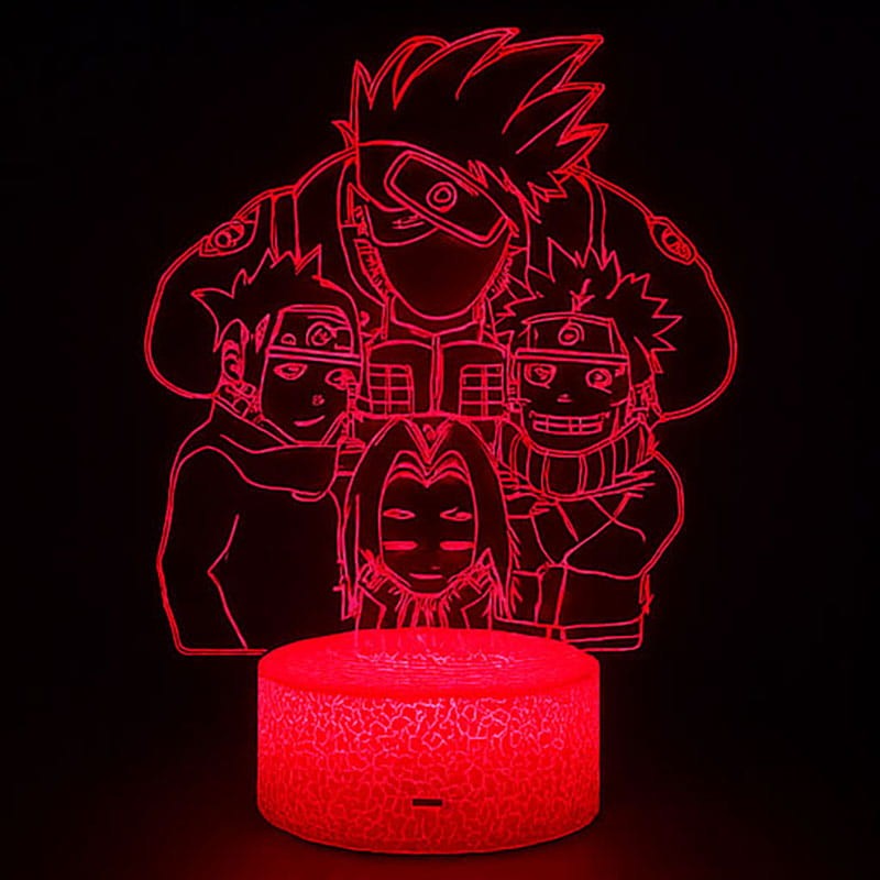 Lampka nocna 3D LED USB – Naruto Kakashi Anime Groups. Przestrzenny efekt 3D z bohaterami Naruto, Sasuke, Sakura i Kakashi. Idealny prezent dla fana anime i mangi.