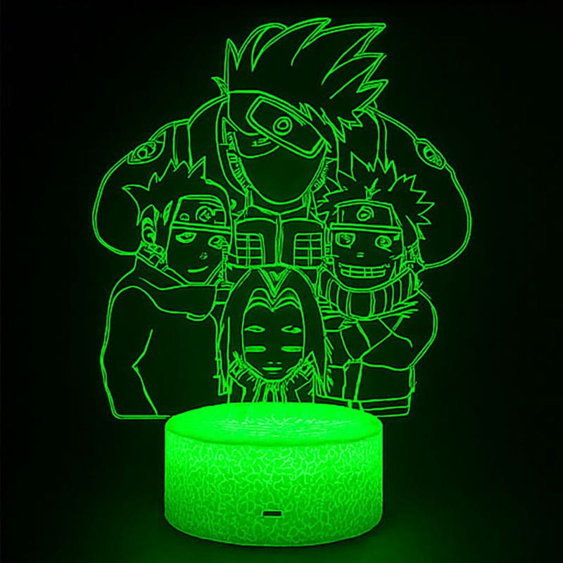 Lampka nocna 3D LED USB – Naruto Kakashi Anime Groups. Przestrzenny efekt 3D z bohaterami Naruto, Sasuke, Sakura i Kakashi. Idealny prezent dla fana anime i mangi.