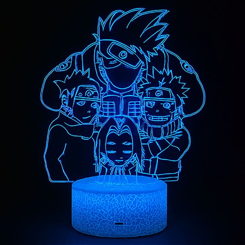 Lampka nocna 3D LED USB – Naruto Kakashi Anime Groups. Przestrzenny efekt 3D z bohaterami Naruto, Sasuke, Sakura i Kakashi. Idealny prezent dla fana anime i mangi.