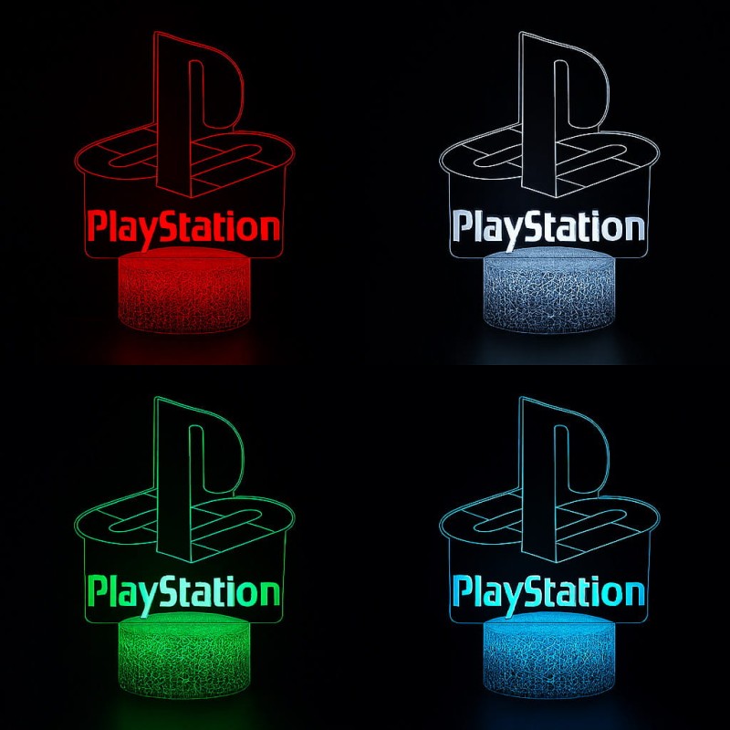 Lampka nocna 3D LED USB – PlayStation. Efektowny gadżet dla gracza z 16 kolorami światła, pilotem i zasilaniem USB. Idealny prezent dla fana gier i konsol.