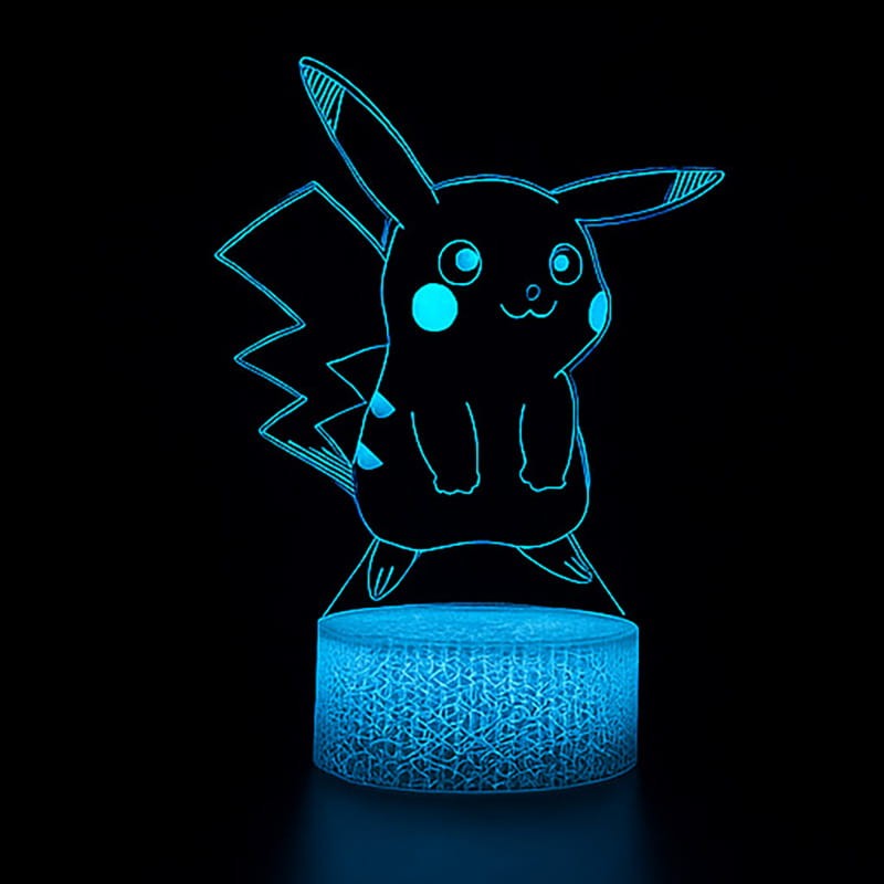Lampka nocna 3D LED USB – Pokémon Pikachu. Kolorowa i bezpieczna lampka dla dzieci z efektem 3D. 16 kolorów, pilot i zasilanie USB – idealny prezent dla fana Pokémon.