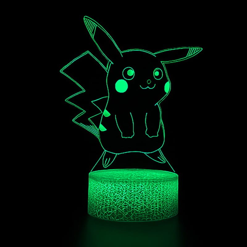 Lampka nocna 3D LED USB – Pokémon Pikachu. Kolorowa i bezpieczna lampka dla dzieci z efektem 3D. 16 kolorów, pilot i zasilanie USB – idealny prezent dla fana Pokémon.