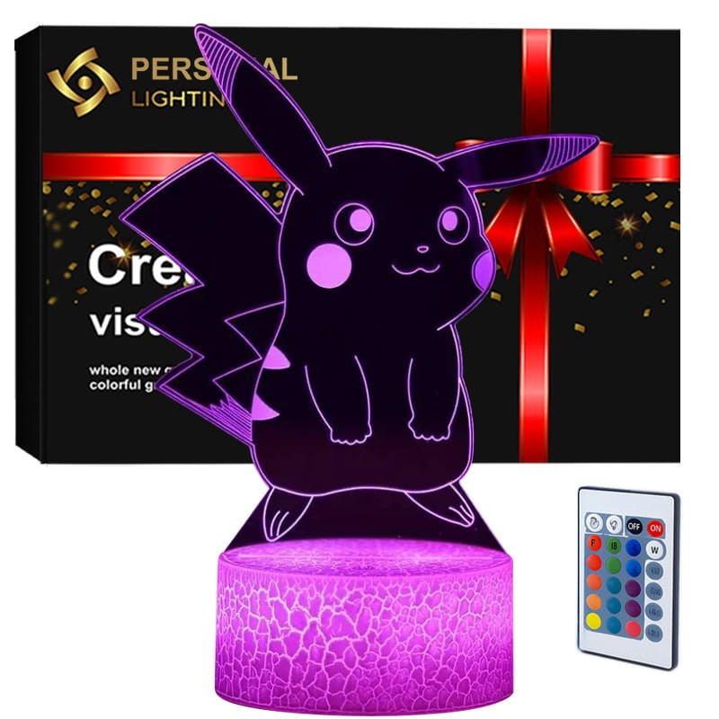 Lampka nocna 3D LED USB – Pokémon Pikachu. Kolorowa i bezpieczna lampka dla dzieci z efektem 3D. 16 kolorów, pilot i zasilanie USB – idealny prezent dla fana Pokémon.
