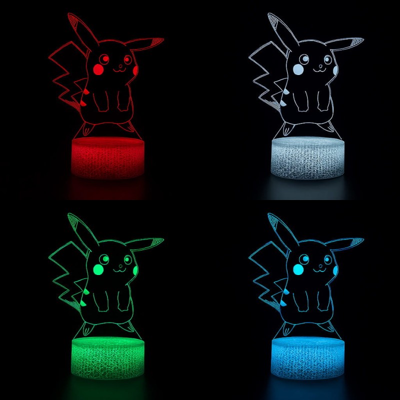 Lampka nocna 3D LED USB – Pokémon Pikachu. Kolorowa i bezpieczna lampka dla dzieci z efektem 3D. 16 kolorów, pilot i zasilanie USB – idealny prezent dla fana Pokémon.