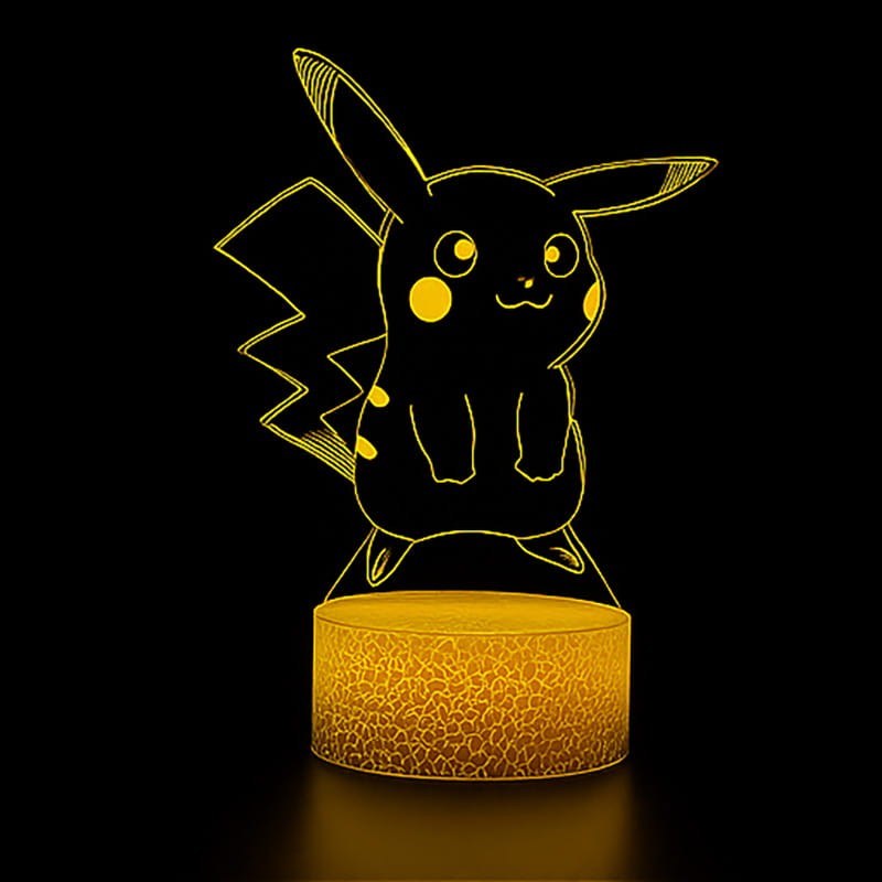 Lampka nocna 3D LED USB – Pokémon Pikachu. Kolorowa i bezpieczna lampka dla dzieci z efektem 3D. 16 kolorów, pilot i zasilanie USB – idealny prezent dla fana Pokémon.
