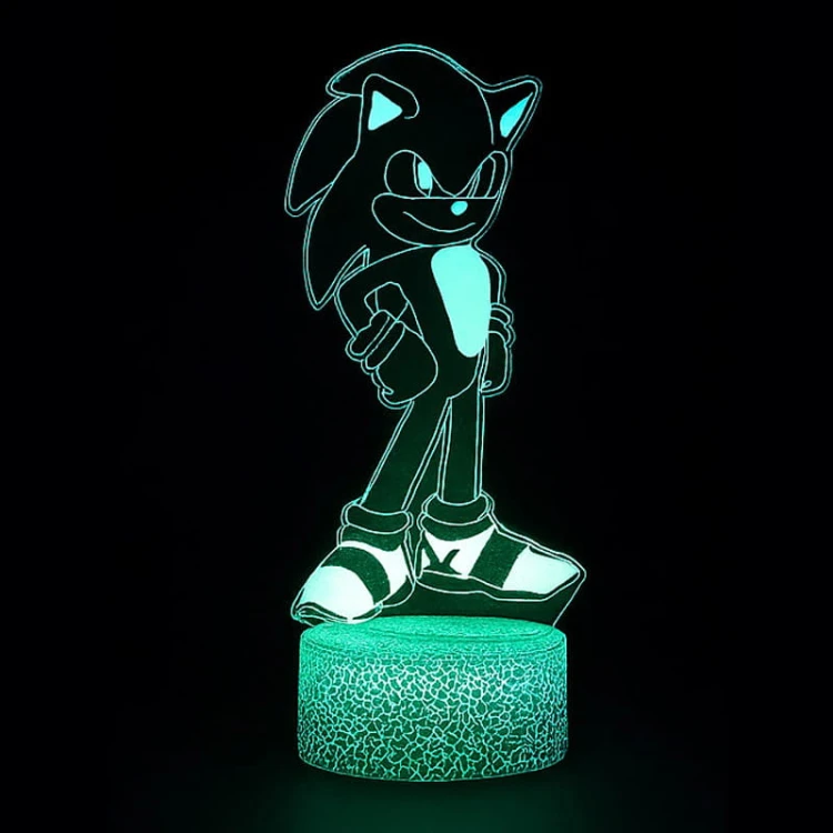 Lampka 3D LED Sonic z bajki. Energooszczędne oświetlenie, pilot i akrylowa płyta z motywem postaci.