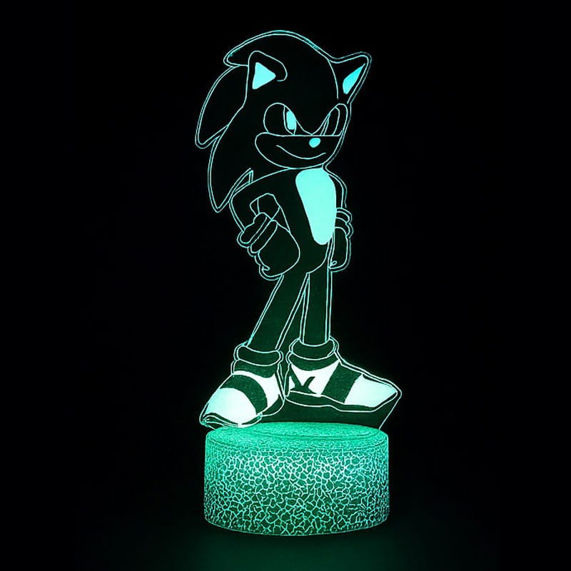 Lampka 3D LED Sonic z bajki. Energooszczędne oświetlenie, pilot i akrylowa płyta z motywem postaci.