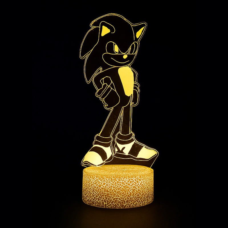 Lampka nocna LED 3D Mały Sonic z bajki. 16 barw światła, pilot, efekt 3D i elegancka podstawa LED.