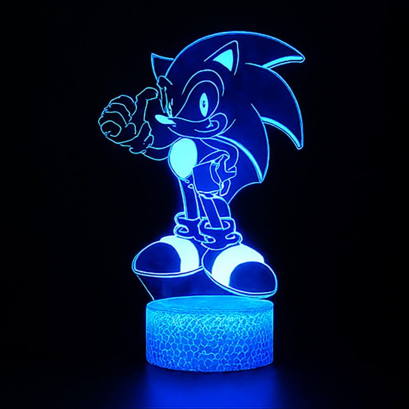 Personal 3D Lamp – Mały Sonic. Lampka LED 3D USB z pilotem, idealna dla dzieci i fanów bajek.