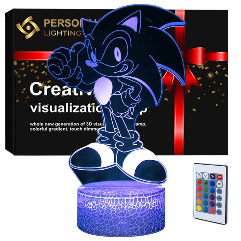 Lampka 3D LED USB z pilotem – Mały Sonic z bajki | Personal 3D Lamp
