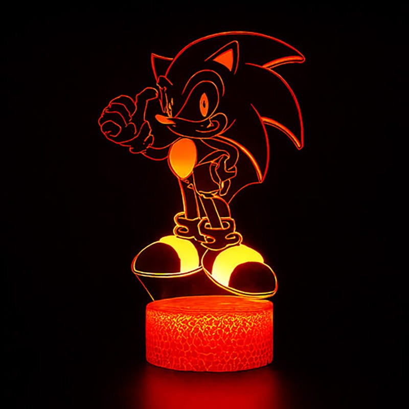 Lampa 3D LED USB Mały Sonic z bajki. 16 barw światła, pilot i bezpieczne oświetlenie do pokoju dziecka.