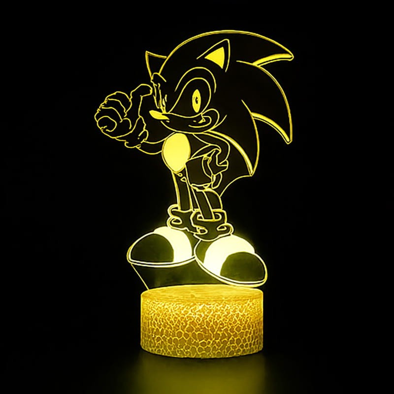 Lampka nocna LED 3D Sonic. Zasilanie USB, pilot i kolorowe podświetlenie – świetny prezent dla fanów bajki.