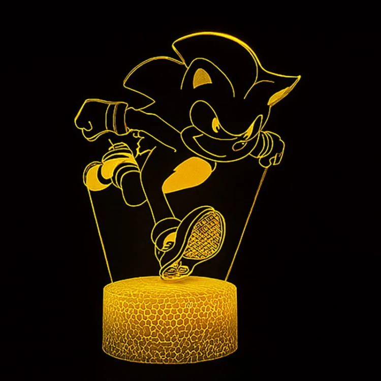 Lampka nocna 3D LED USB Mały Sonic z bajki – biała podstawa i kolorowe podświetlenie LED