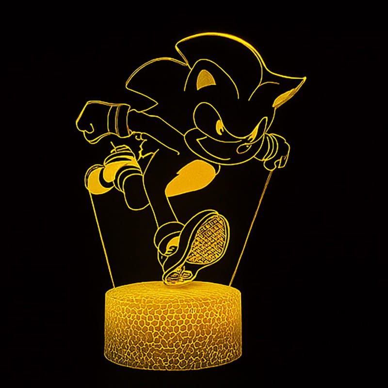 Lampka nocna 3D LED USB Mały Sonic z bajki – biała podstawa i kolorowe podświetlenie LED