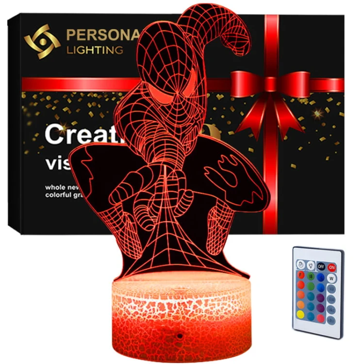Lampka nocna 3D LED USB – Spider-Man. Efektowna lampka z 16 kolorami światła i pilotem. Idealna do pokoju dziecka lub fana Marvela – dekoracja i prezent w jednym.