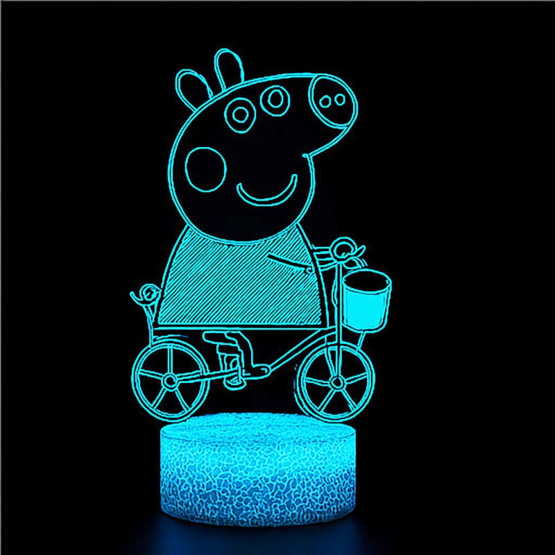 Lampka nocna 3D LED USB z pilotem – Świnka Peppa. Bezpieczna i kolorowa lampka dla dzieci. 16 kolorów światła i pilot w zestawie – idealna dekoracja i prezent.