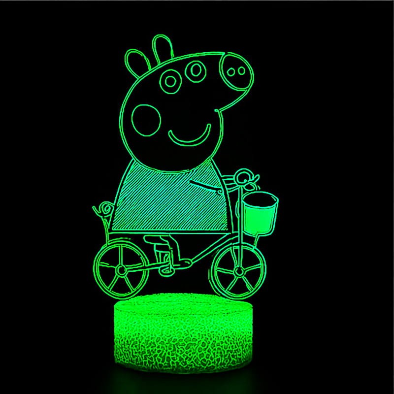 Lampka nocna 3D LED USB z pilotem – Świnka Peppa. Bezpieczna i kolorowa lampka dla dzieci. 16 kolorów światła i pilot w zestawie – idealna dekoracja i prezent.