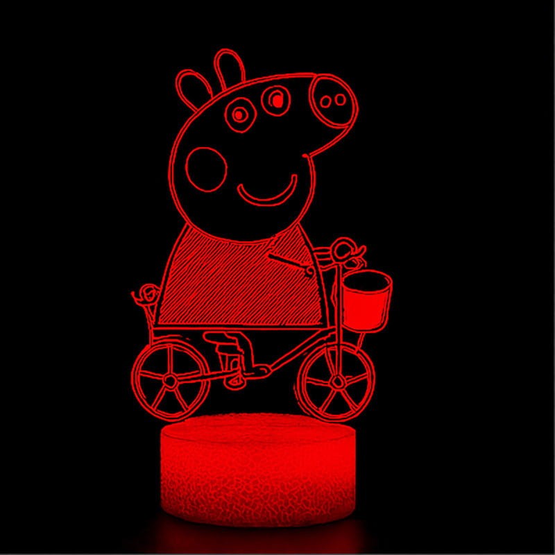 Lampka nocna 3D LED USB z pilotem – Świnka Peppa. Bezpieczna i kolorowa lampka dla dzieci. 16 kolorów światła i pilot w zestawie – idealna dekoracja i prezent.