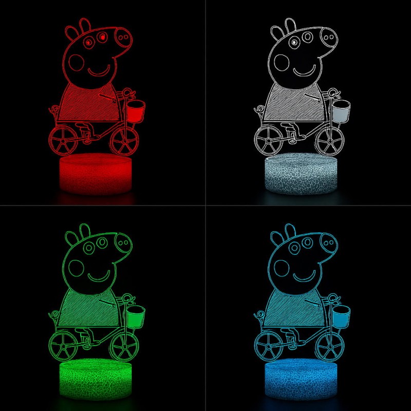 Lampka nocna 3D LED USB z pilotem – Świnka Peppa. Bezpieczna i kolorowa lampka dla dzieci. 16 kolorów światła i pilot w zestawie – idealna dekoracja i prezent.