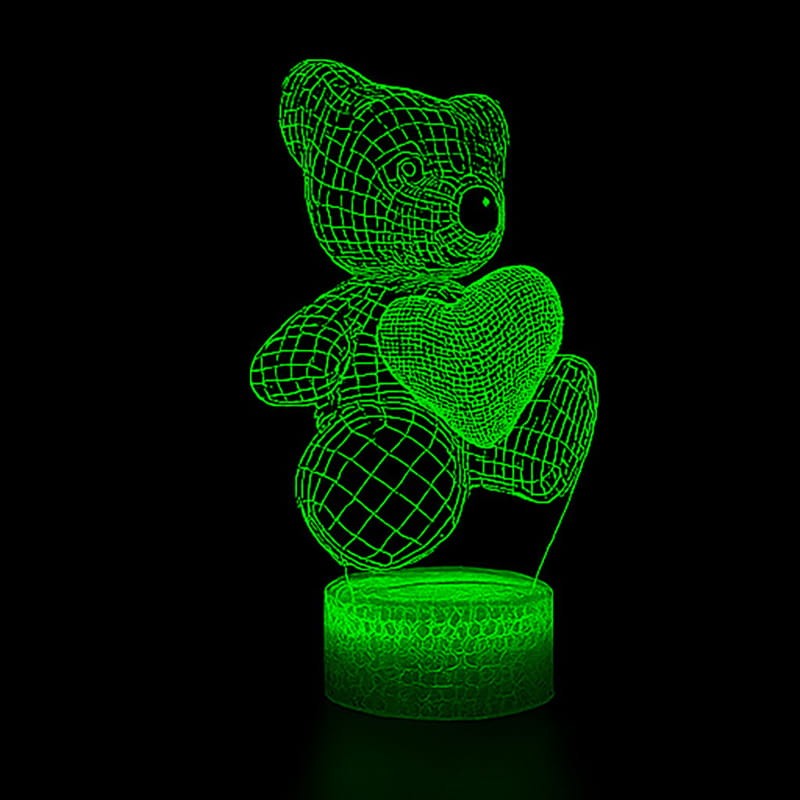 Lampka nocna 3D LED USB z pilotem – Miś Teddy. Delikatne światło i efekt 3D w pokoju dziecka lub sypialni. 16 kolorów, pilot i zasilanie USB – idealna dekoracja i prezent.